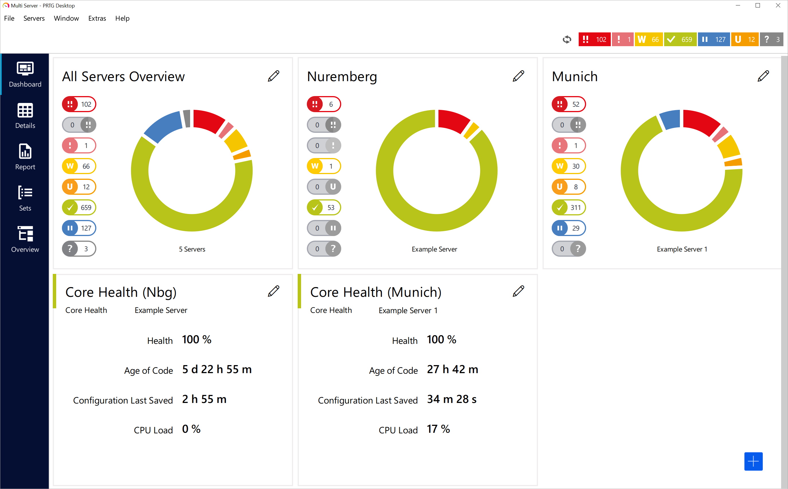 Multi Server dashboard in the PRTG app for desktop